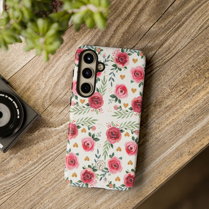 Hearts & Roses Watercolor Pattern Tough Phone Case