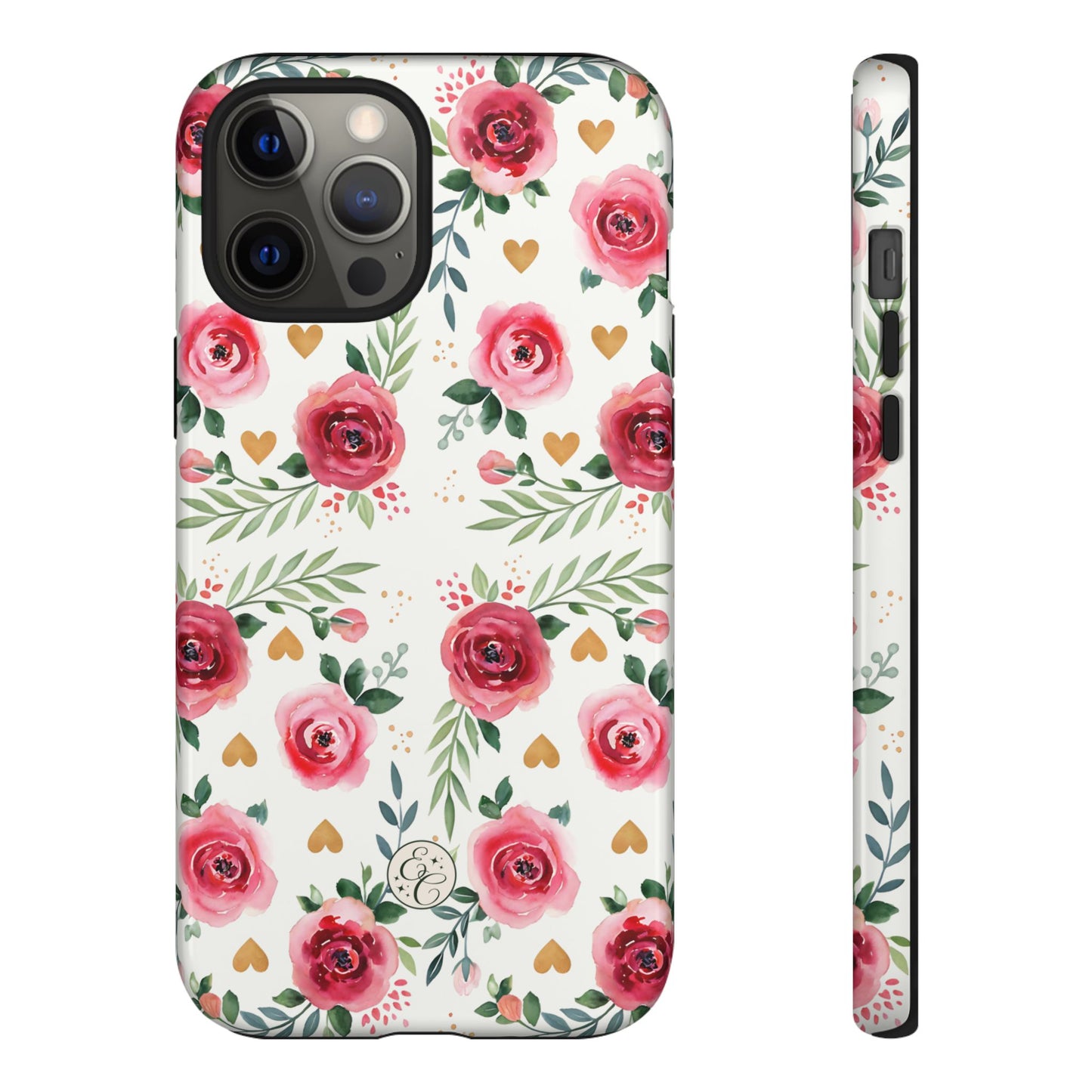 Hearts & Roses Watercolor Pattern Tough Phone Case