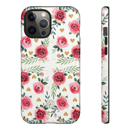 Hearts & Roses Watercolor Pattern Tough Phone Case