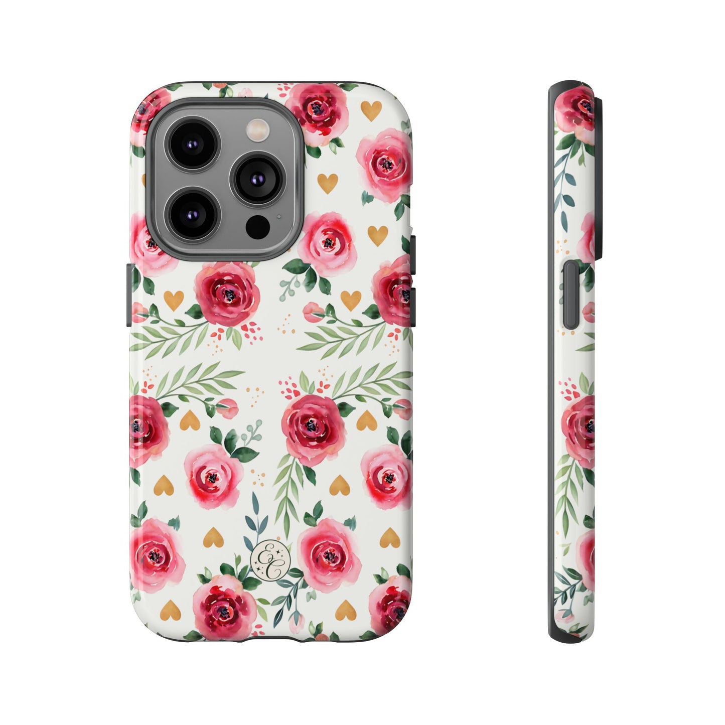 Hearts & Roses Watercolor Pattern Tough Phone Case