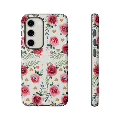 Hearts & Roses Watercolor Pattern Tough Phone Case
