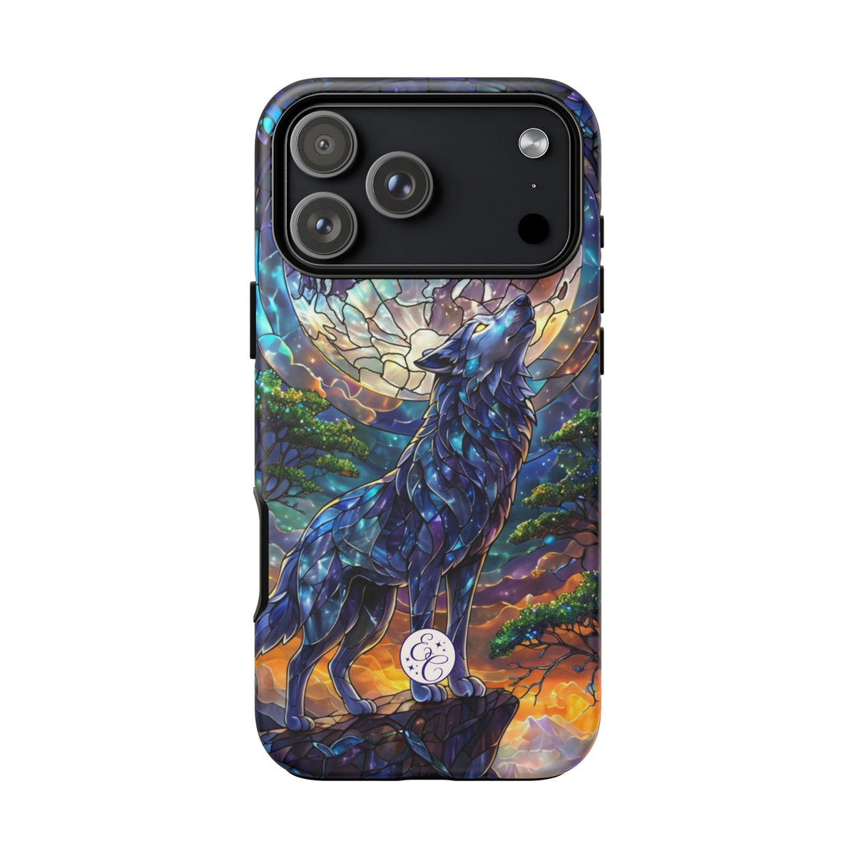 Moonlit Wolf Stained Glass Halloween Phone Case