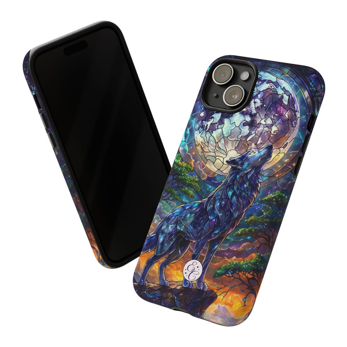 Moonlit Wolf Stained Glass Halloween Phone Case