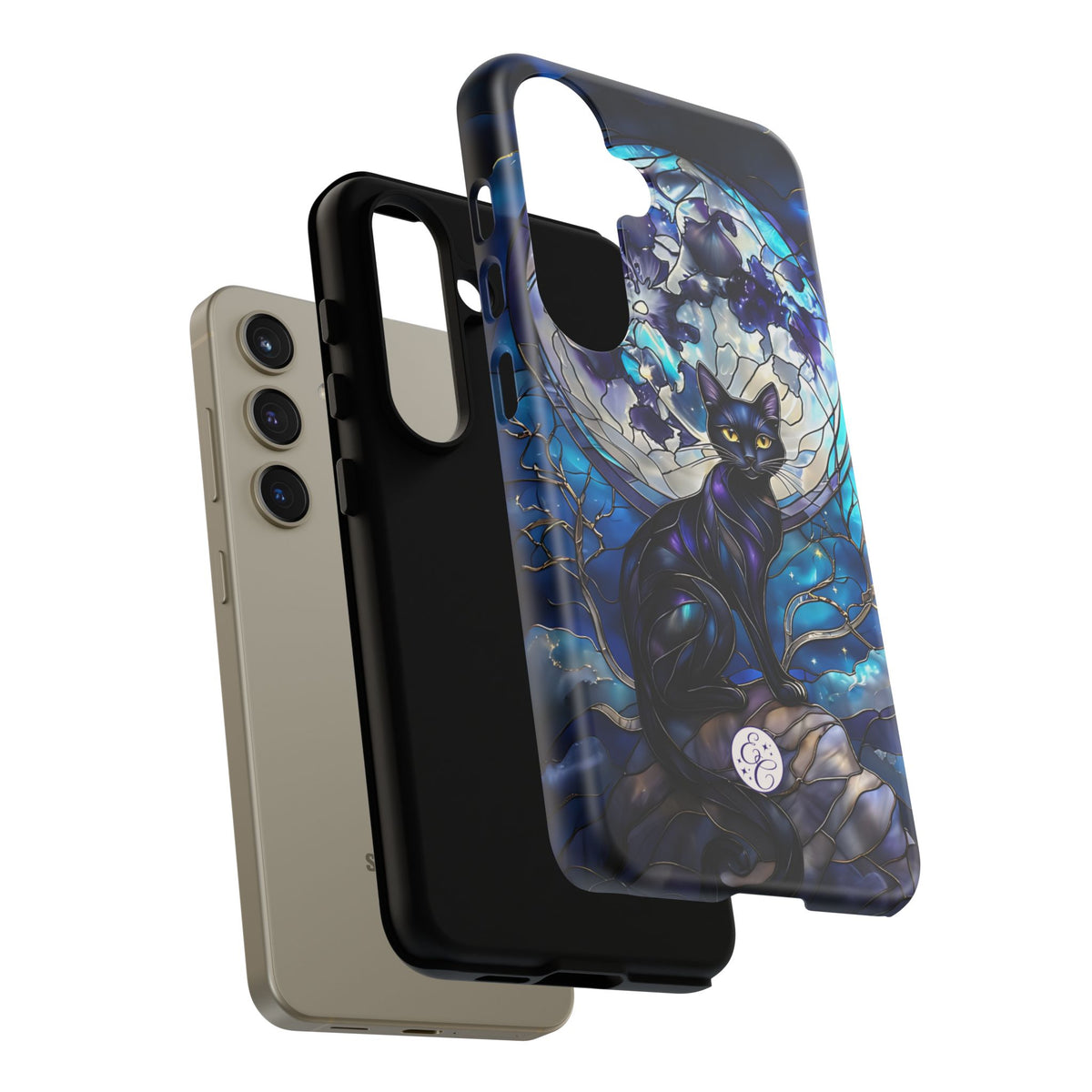 Midnight Cat Stained Glass Halloween Phone Case