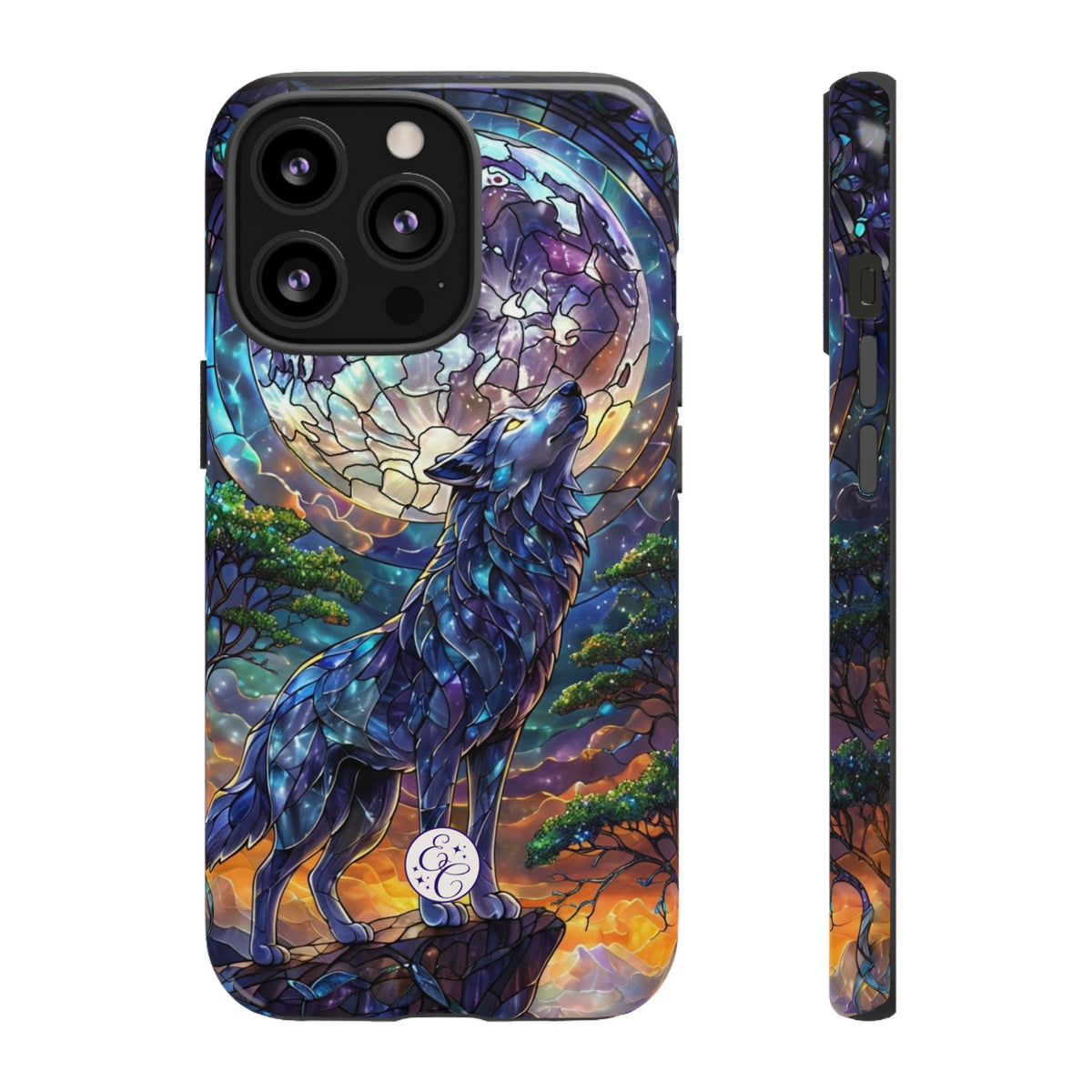 Moonlit Wolf Stained Glass Halloween Phone Case