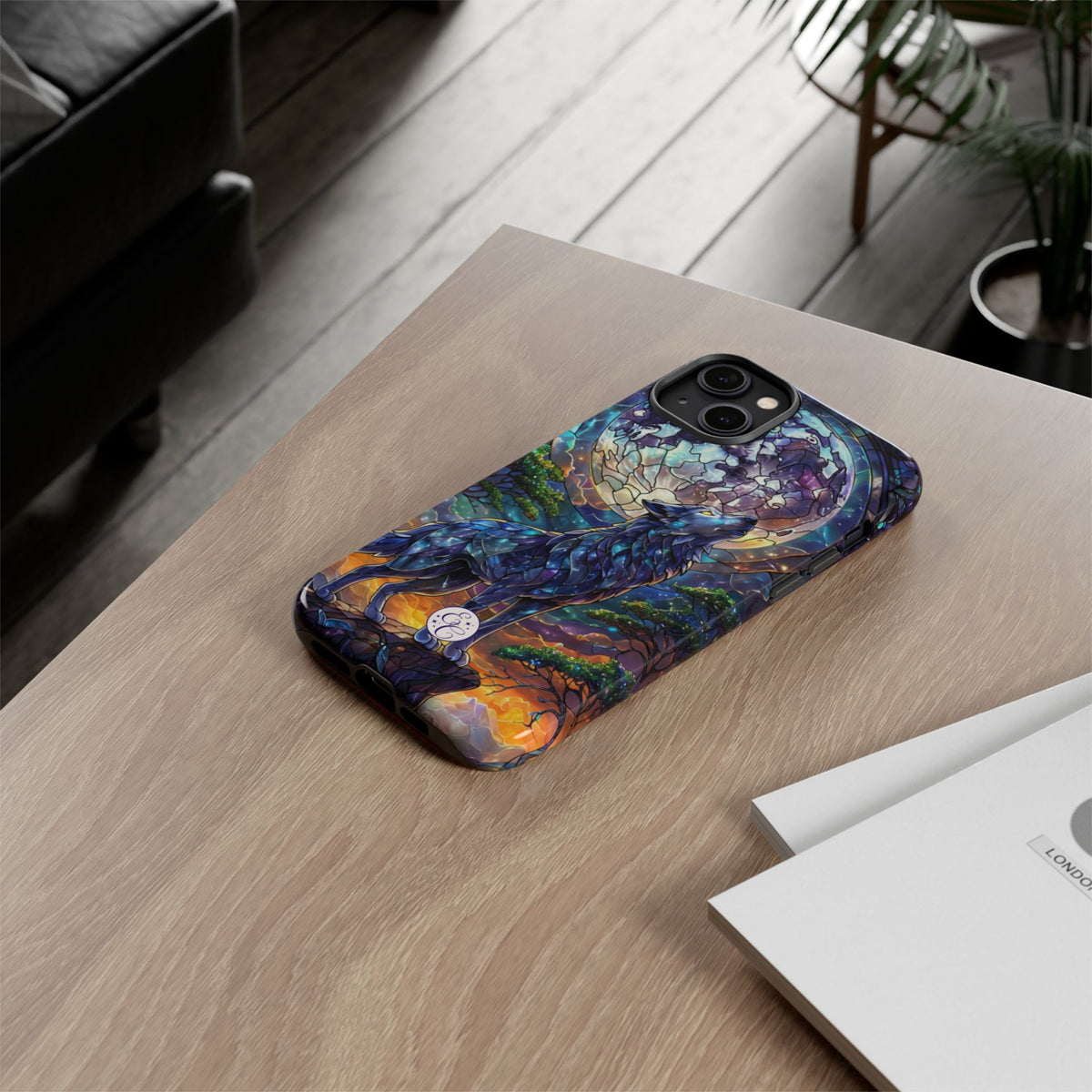 Moonlit Wolf Stained Glass Halloween Phone Case