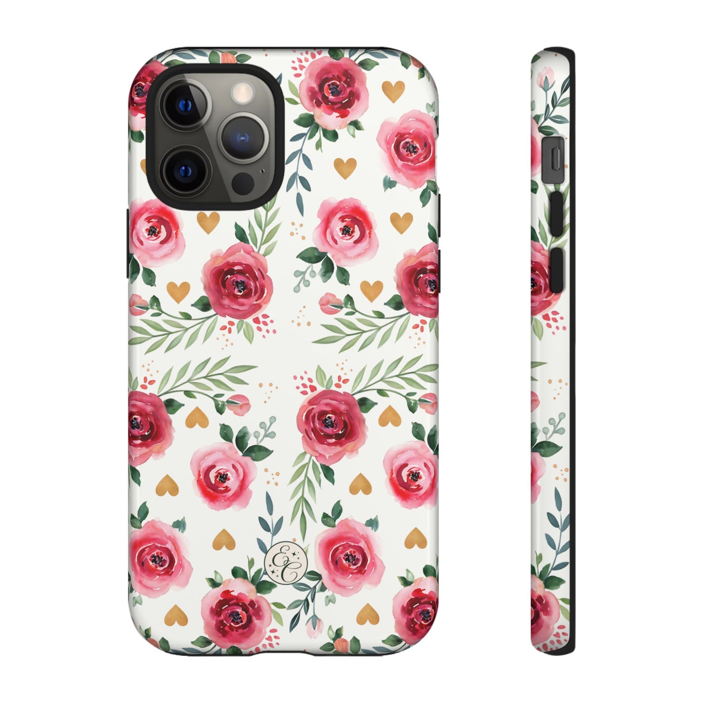 Hearts & Roses Watercolor Pattern Tough Phone Case