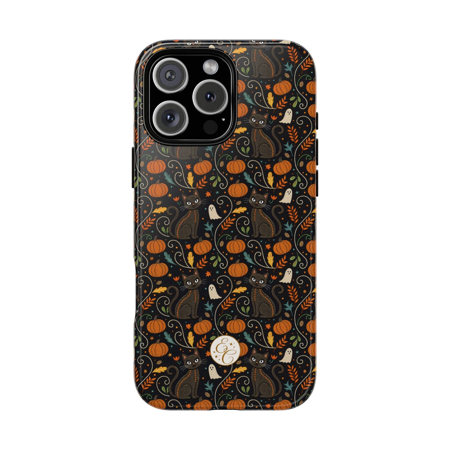 Boho Halloween Black Cat Pattern Tough Phone Case
