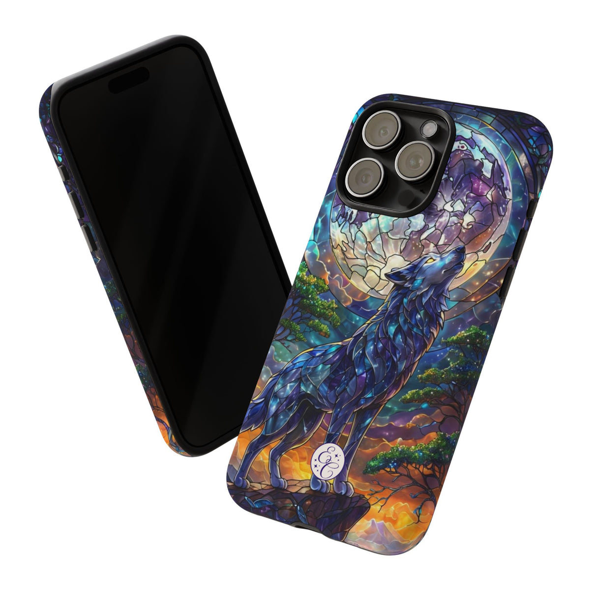 Moonlit Wolf Stained Glass Halloween Phone Case