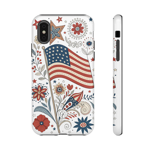 Boho USA Flag Floral Tough Phone Case