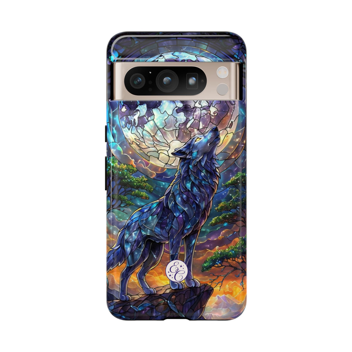 Moonlit Wolf Stained Glass Halloween Phone Case