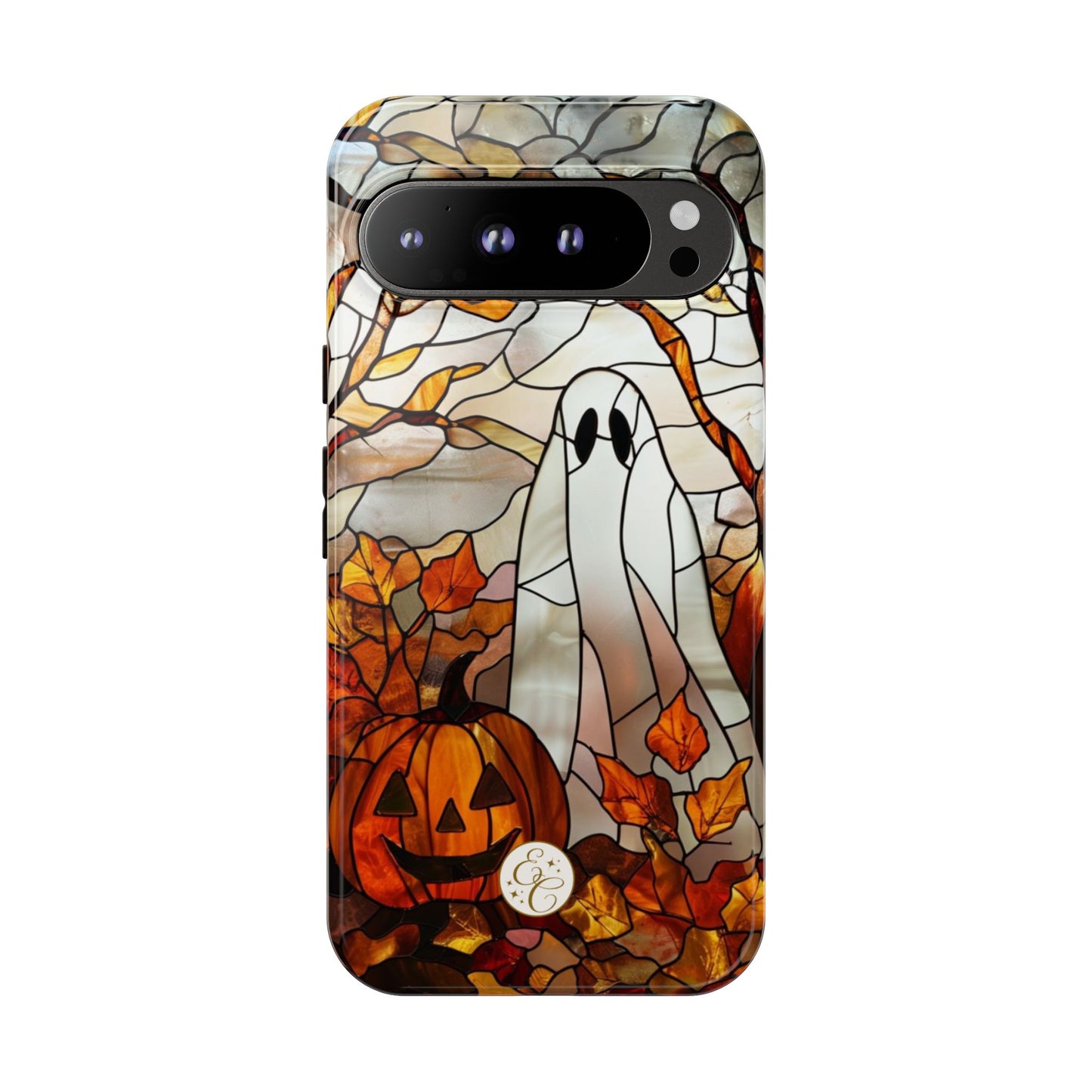 Halloween Ghost & Pumpkin Stained Glass Tough Phone Case