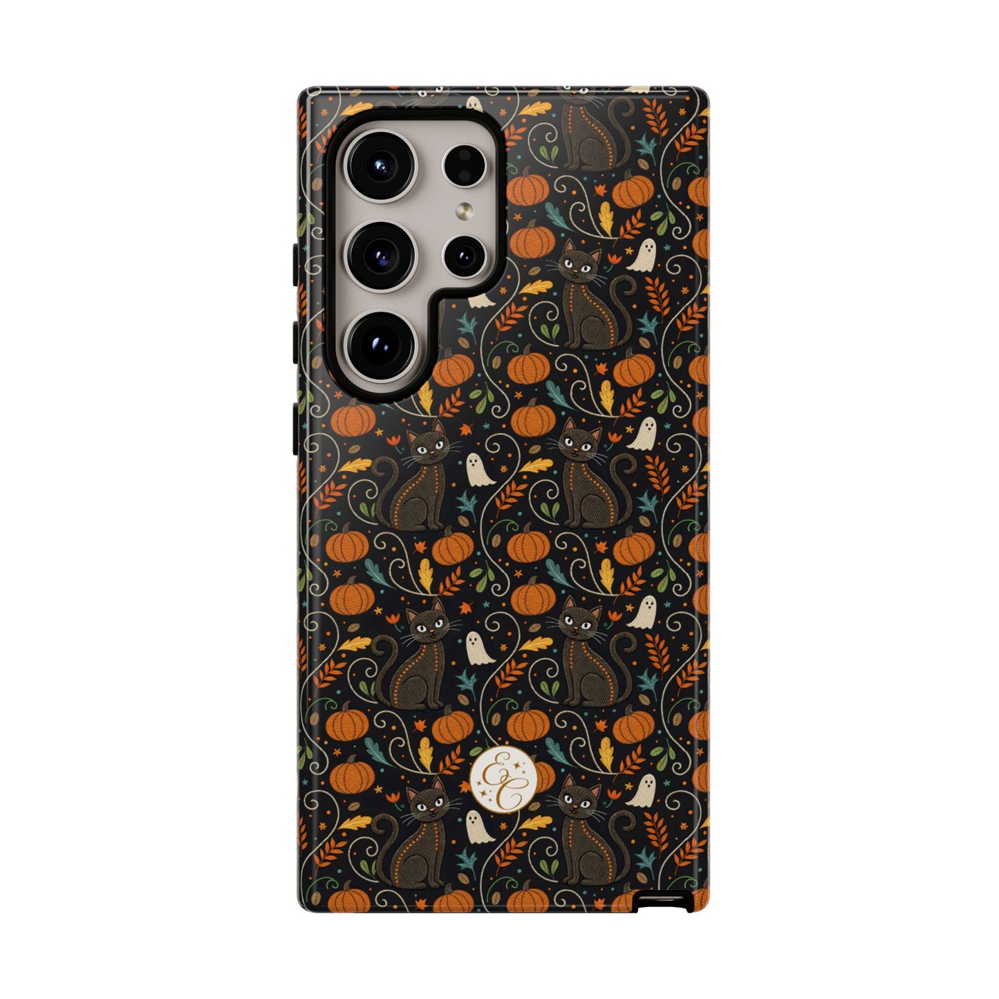 Boho Halloween Black Cat Pattern Tough Phone Case