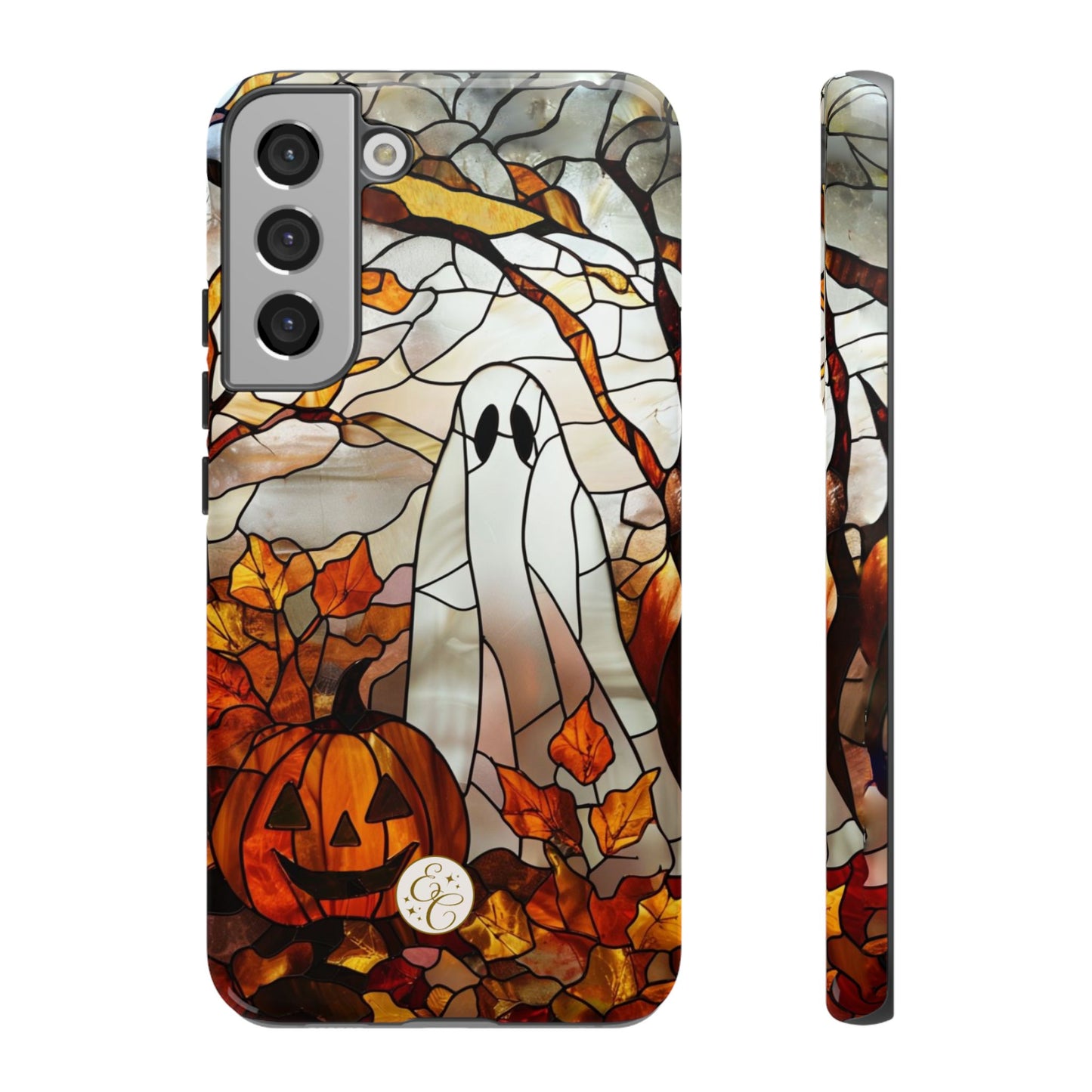Halloween Ghost & Pumpkin Stained Glass Tough Phone Case