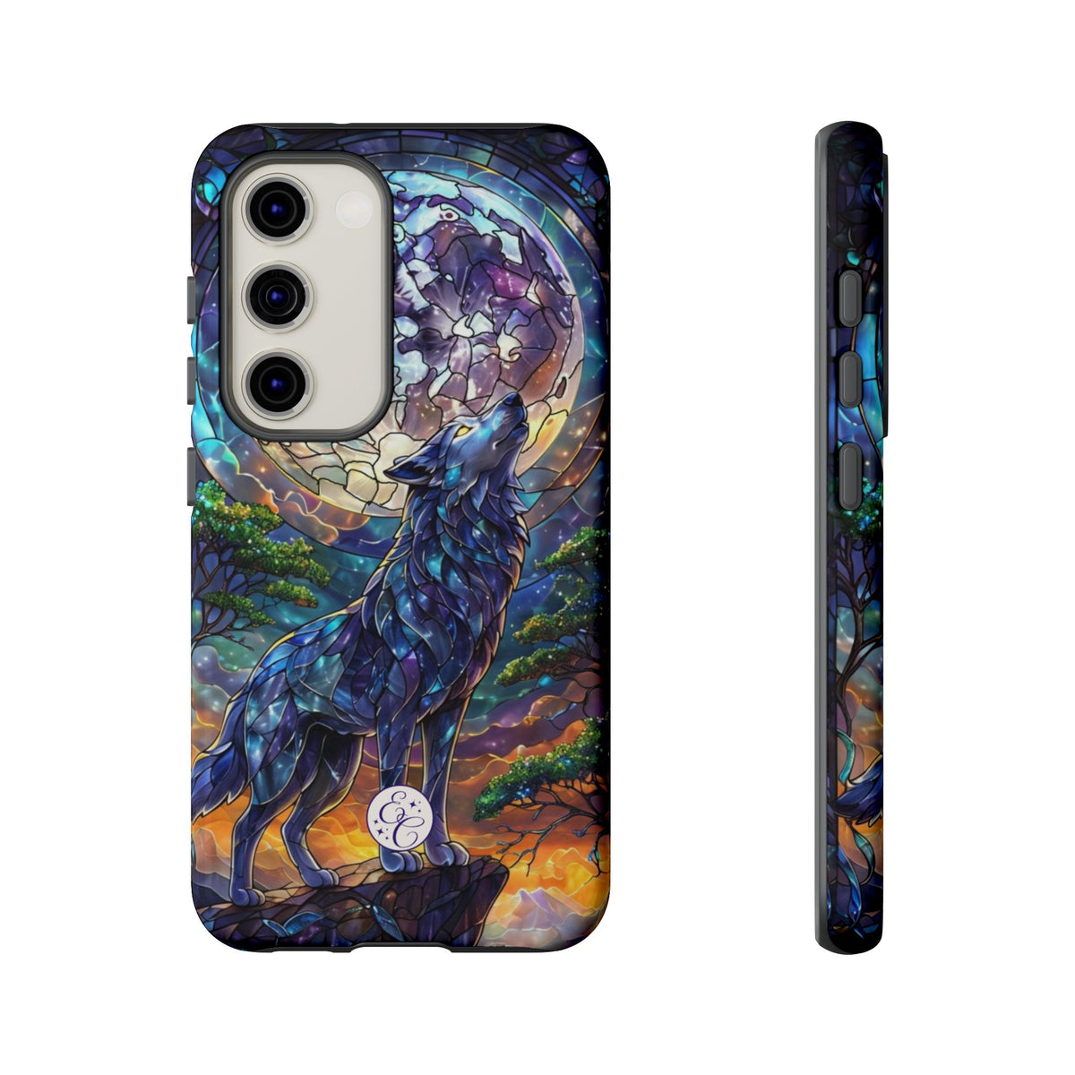 Moonlit Wolf Stained Glass Halloween Phone Case