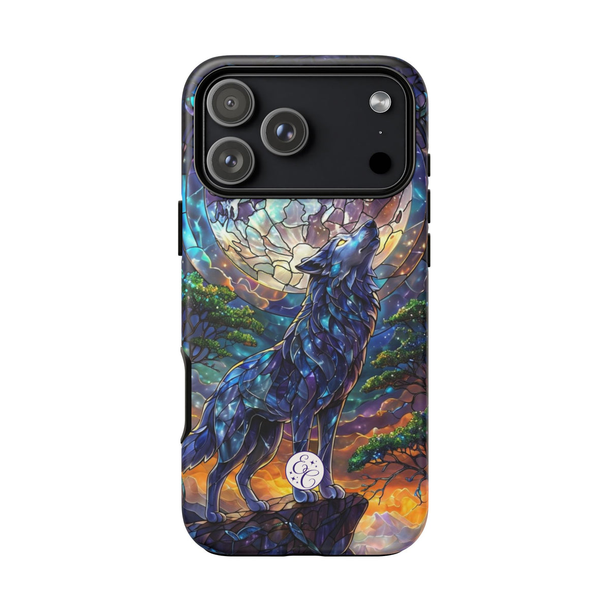 Moonlit Wolf Stained Glass Halloween Phone Case