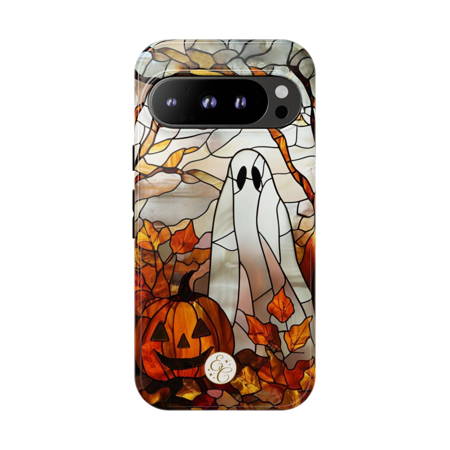 Halloween Ghost & Pumpkin Stained Glass Tough Phone Case