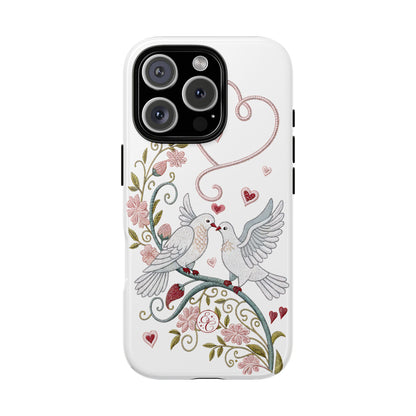 Romantic Love Birds Embroidery Tough Phone Case