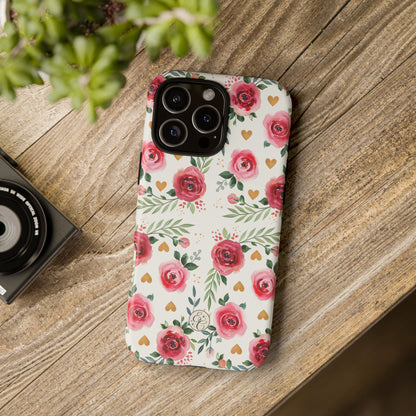 Hearts & Roses Watercolor Pattern Tough Phone Case