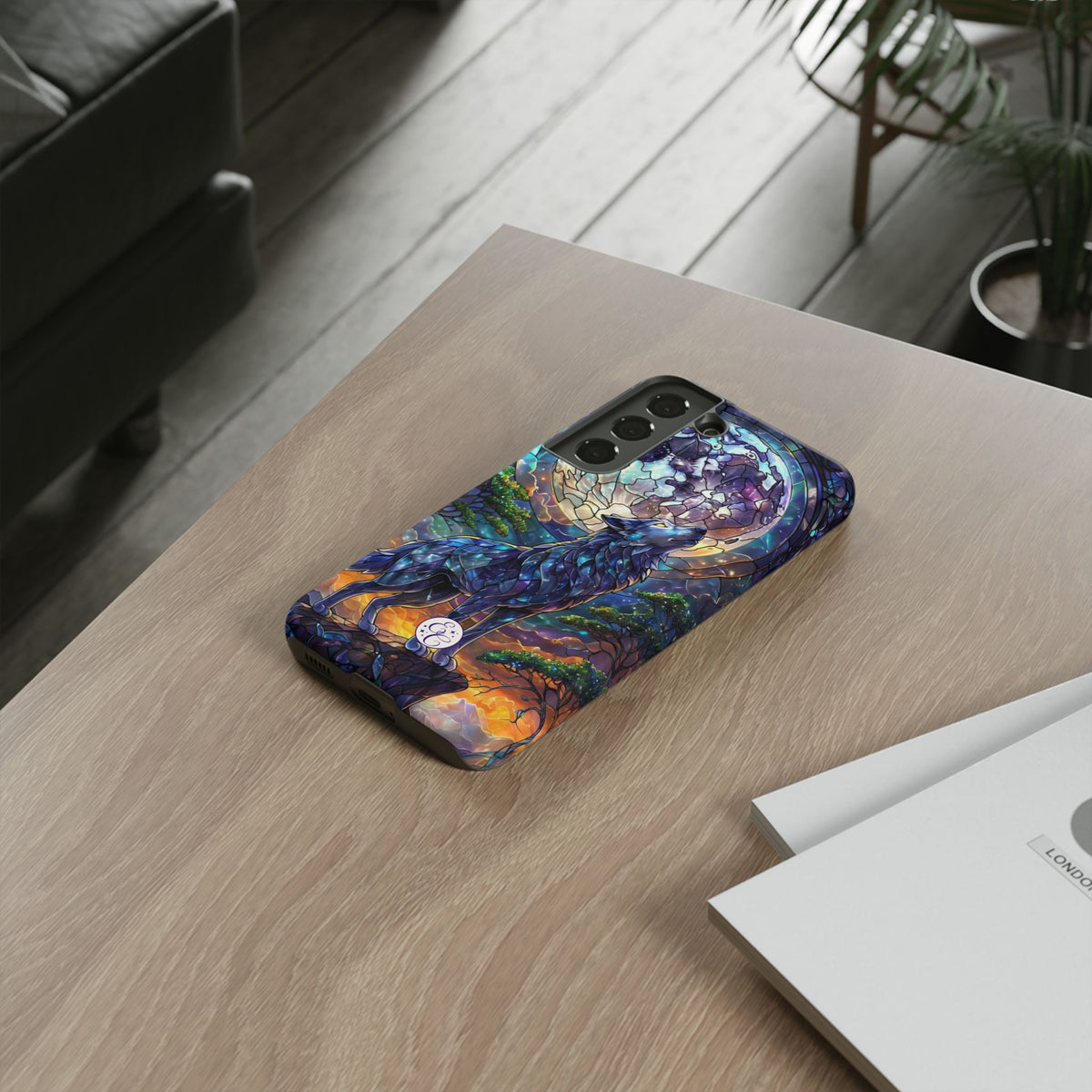 Moonlit Wolf Stained Glass Halloween Phone Case