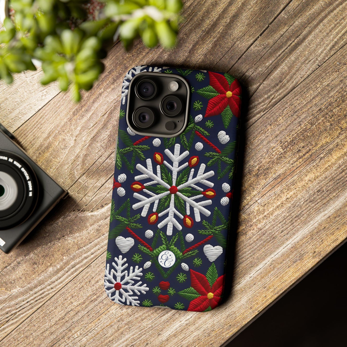 Snowflakes and Poinsettias Tough Phone Case