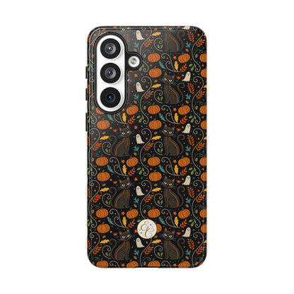 Boho Halloween Black Cat Pattern Tough Phone Case