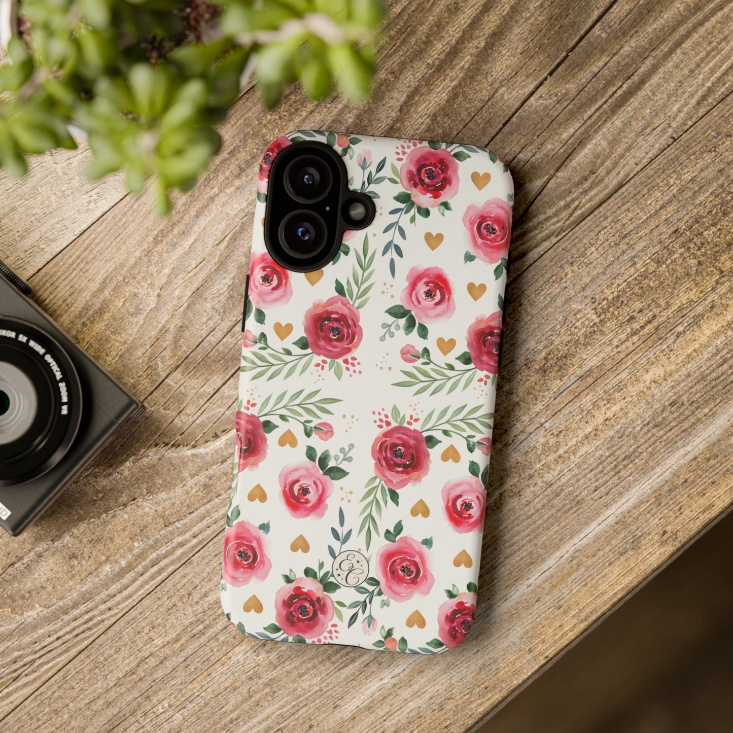 Hearts & Roses Watercolor Pattern Tough Phone Case