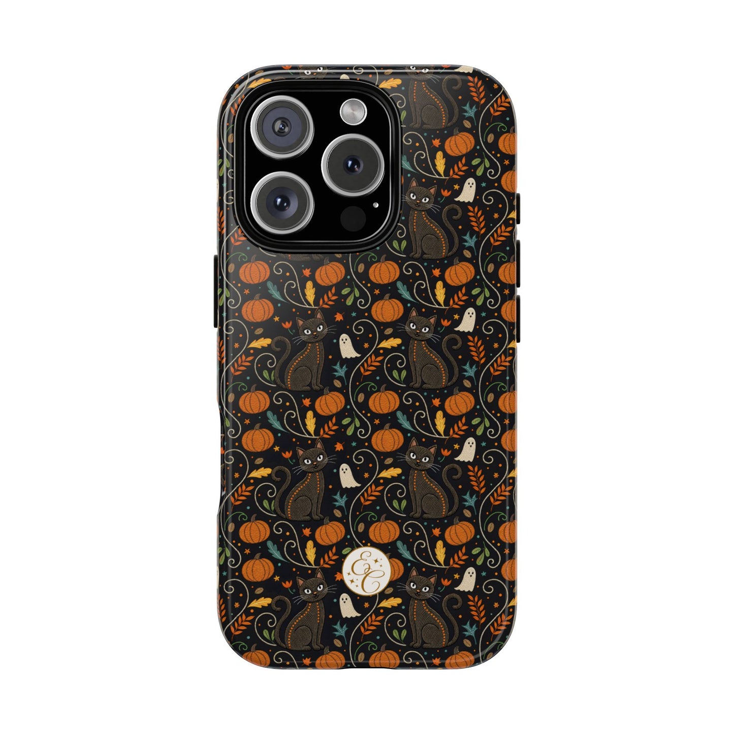 Boho Halloween Black Cat Pattern Tough Phone Case