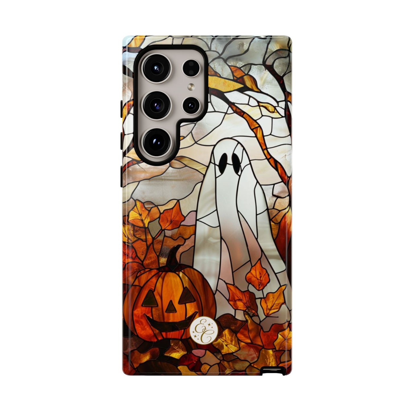 Halloween Ghost & Pumpkin Stained Glass Tough Phone Case