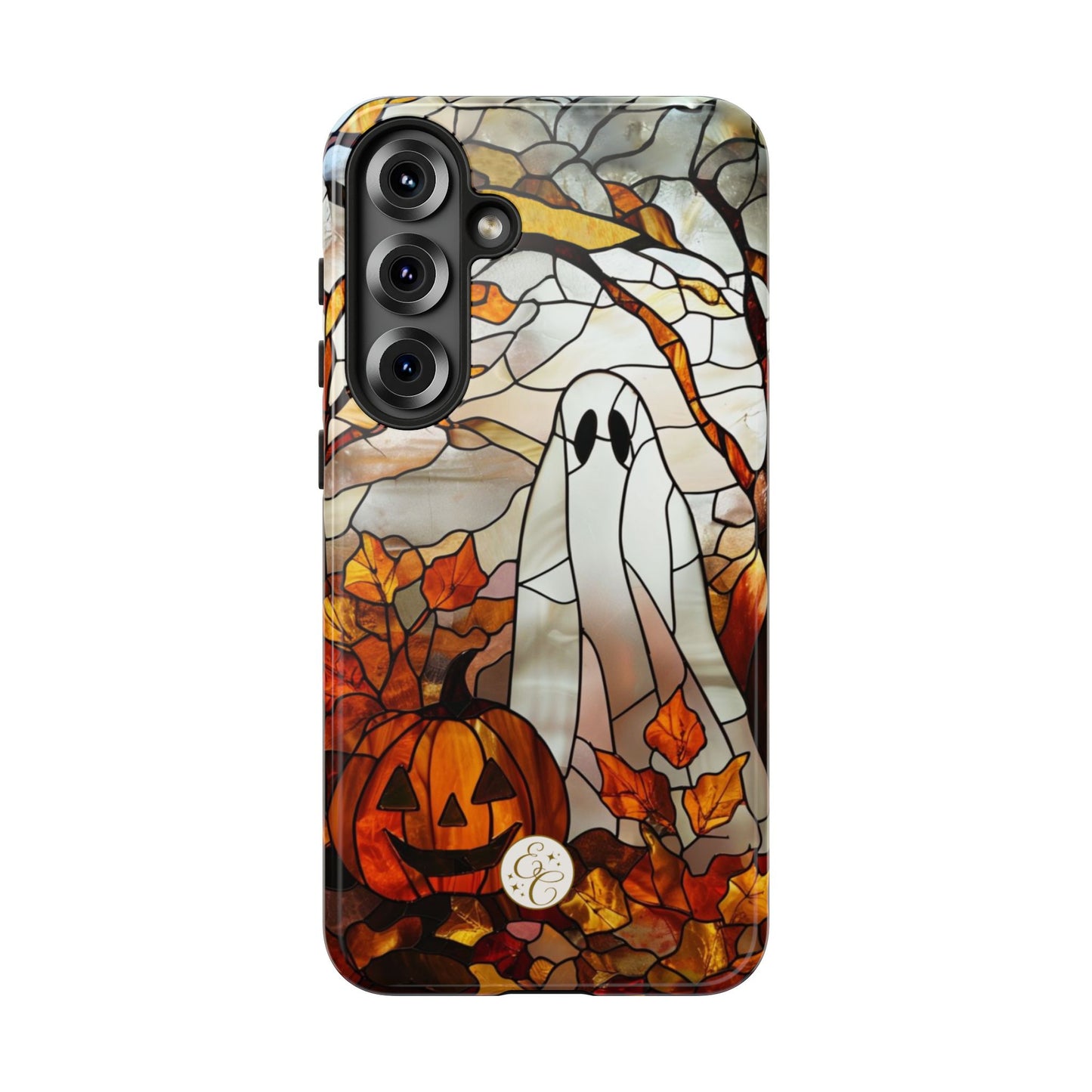 Halloween Ghost & Pumpkin Stained Glass Tough Phone Case