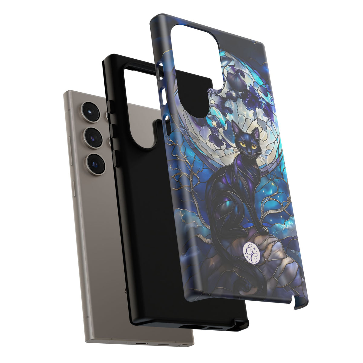 Midnight Cat Stained Glass Halloween Phone Case