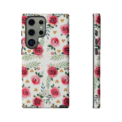 Hearts & Roses Watercolor Pattern Tough Phone Case