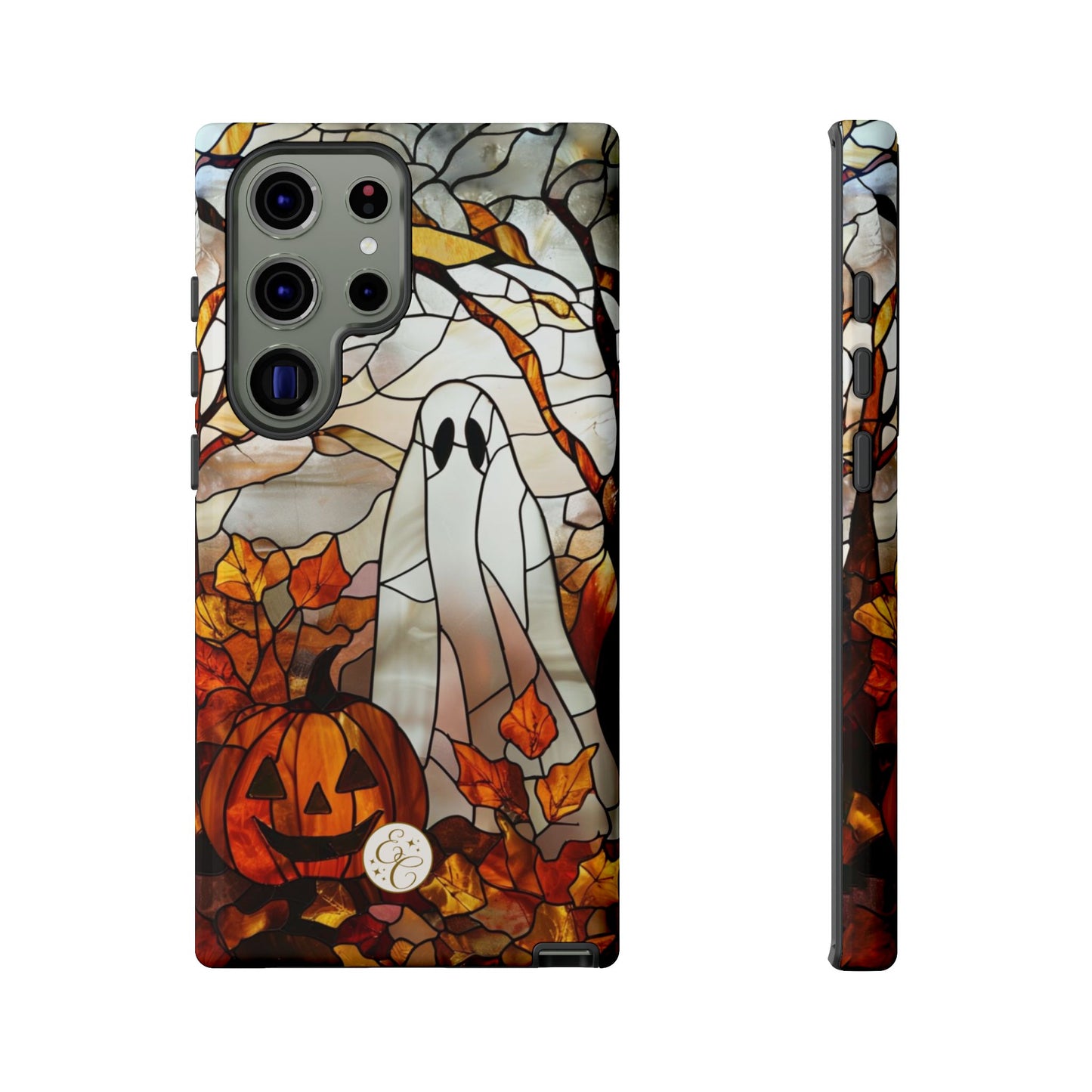 Halloween Ghost & Pumpkin Stained Glass Tough Phone Case