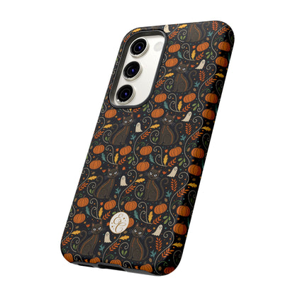 Boho Halloween Black Cat Pattern Tough Phone Case