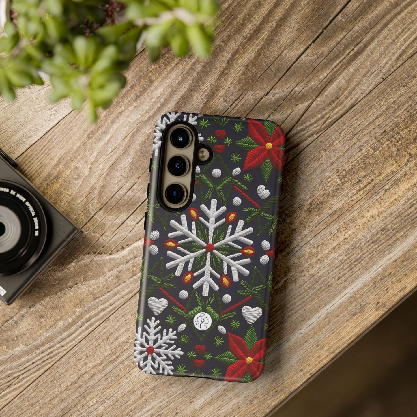 Snowflakes and Poinsettias Tough Phone Case