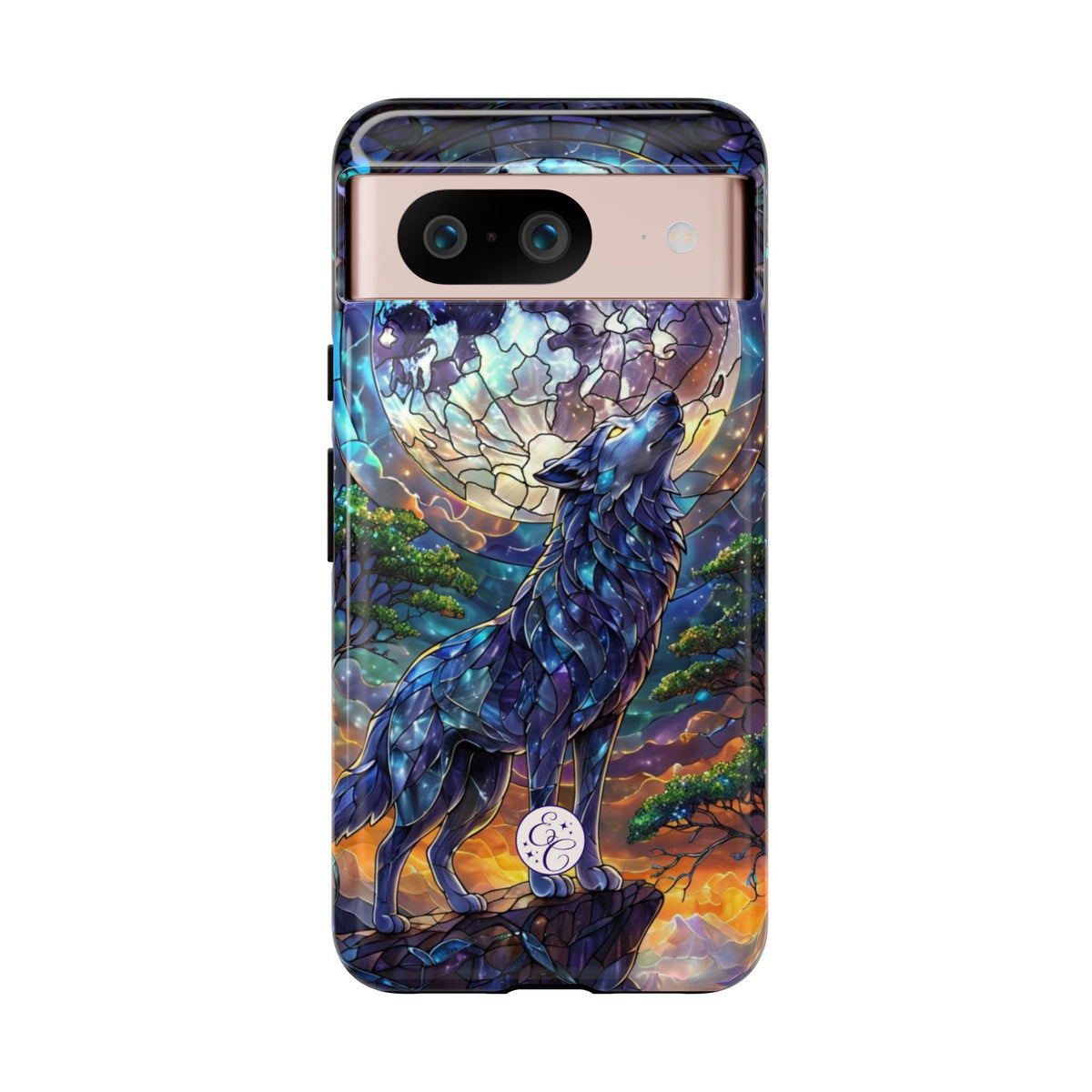 Moonlit Wolf Stained Glass Halloween Phone Case