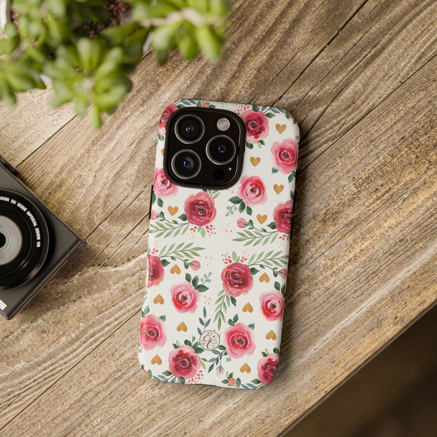 Hearts & Roses Watercolor Pattern Tough Phone Case