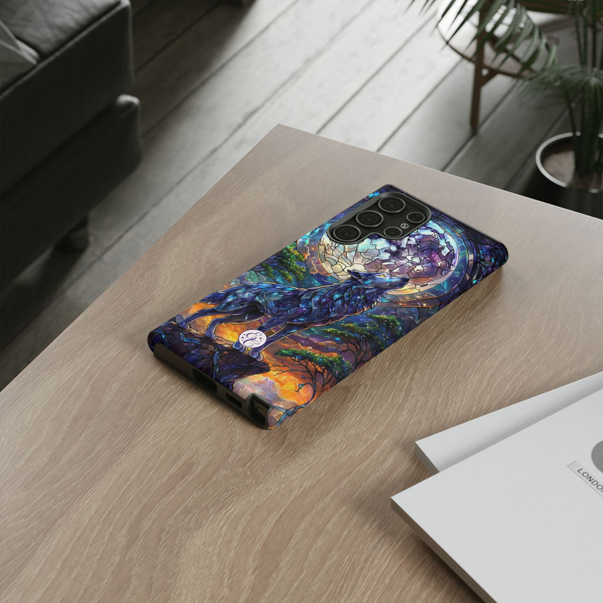 Moonlit Wolf Stained Glass Halloween Phone Case