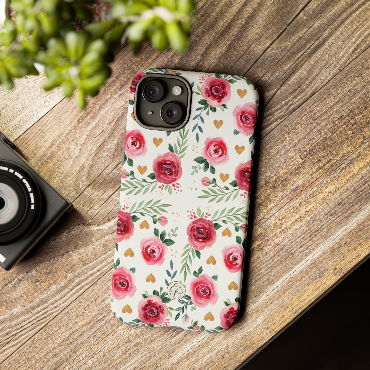 Hearts & Roses Watercolor Pattern Tough Phone Case