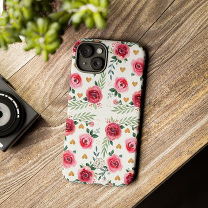 Hearts & Roses Watercolor Pattern Tough Phone Case