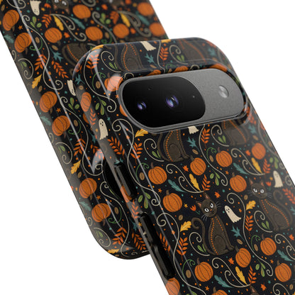 Boho Halloween Black Cat Pattern Tough Phone Case