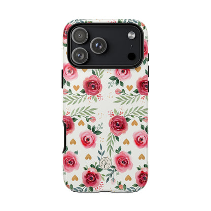 Hearts & Roses Watercolor Pattern Tough Phone Case