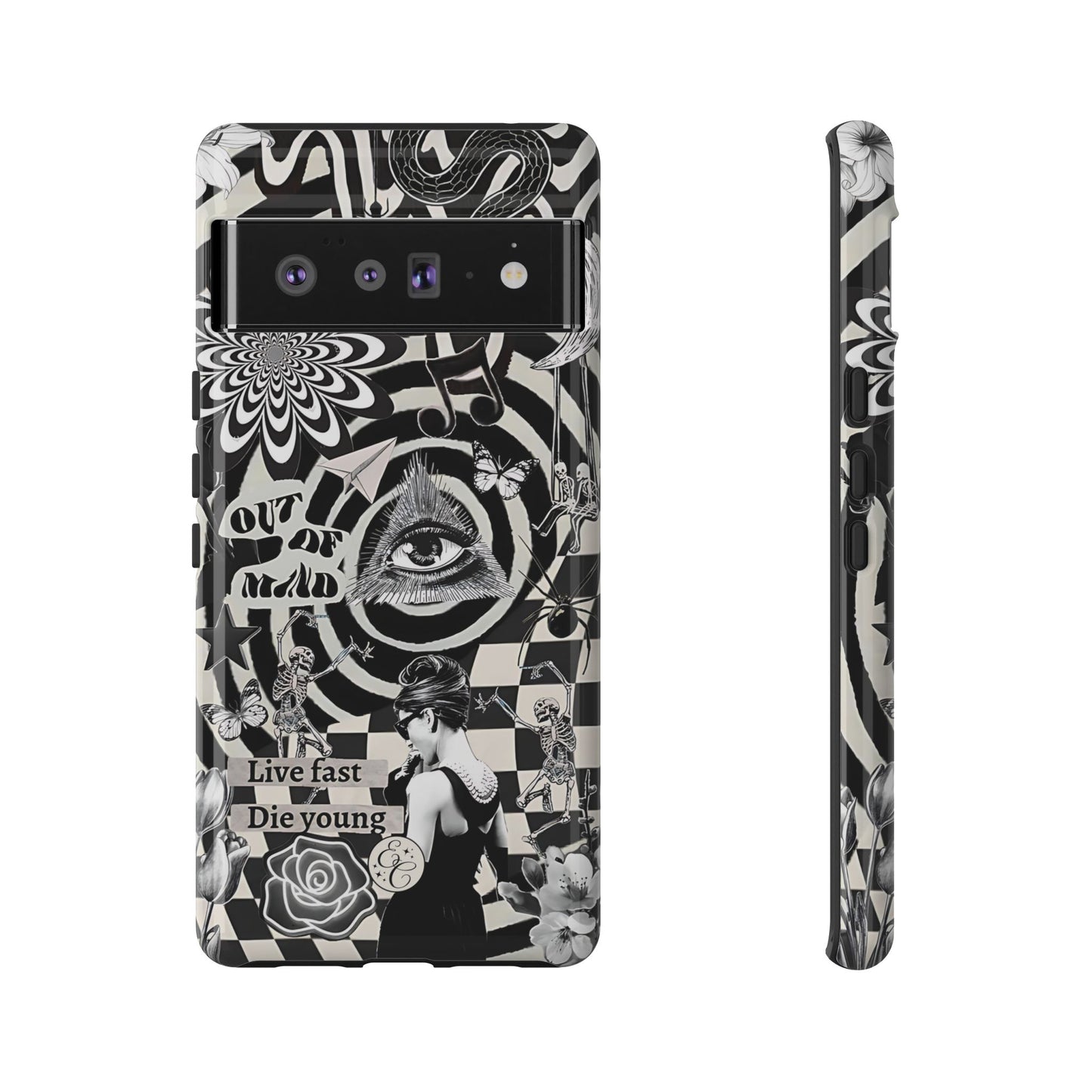 Black and White Psychedelic Art Tough Phone Case