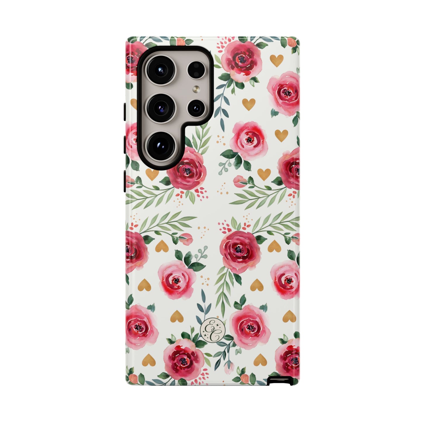 Hearts & Roses Watercolor Pattern Tough Phone Case
