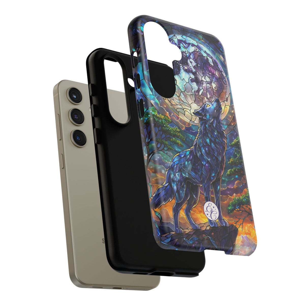 Moonlit Wolf Stained Glass Halloween Phone Case