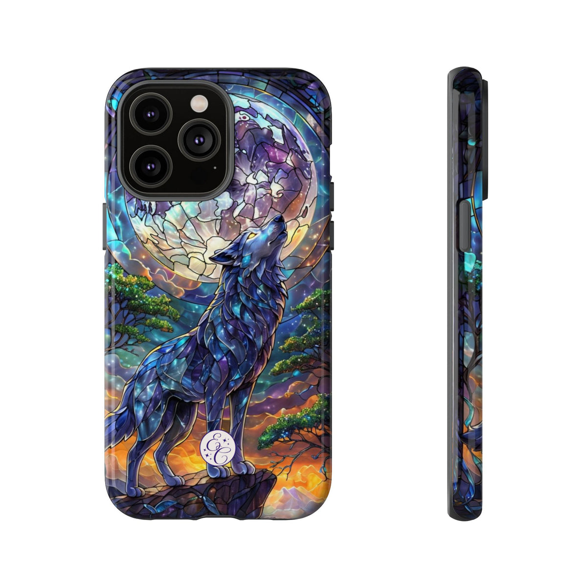 Moonlit Wolf Stained Glass Halloween Phone Case