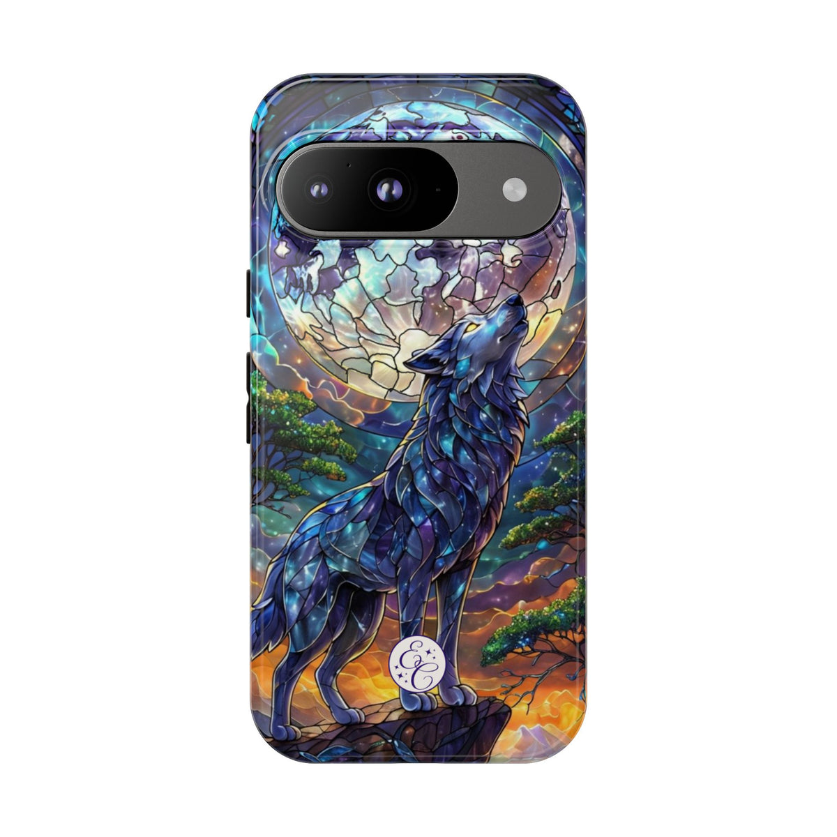 Moonlit Wolf Stained Glass Halloween Phone Case