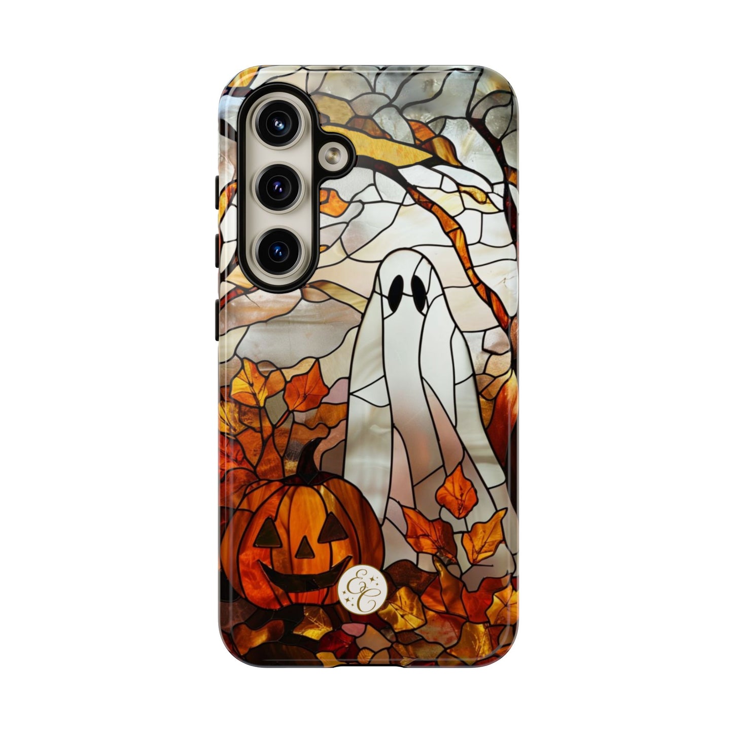 Halloween Ghost & Pumpkin Stained Glass Tough Phone Case