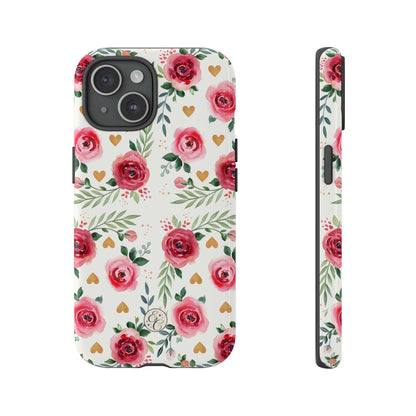 Hearts & Roses Watercolor Pattern Tough Phone Case