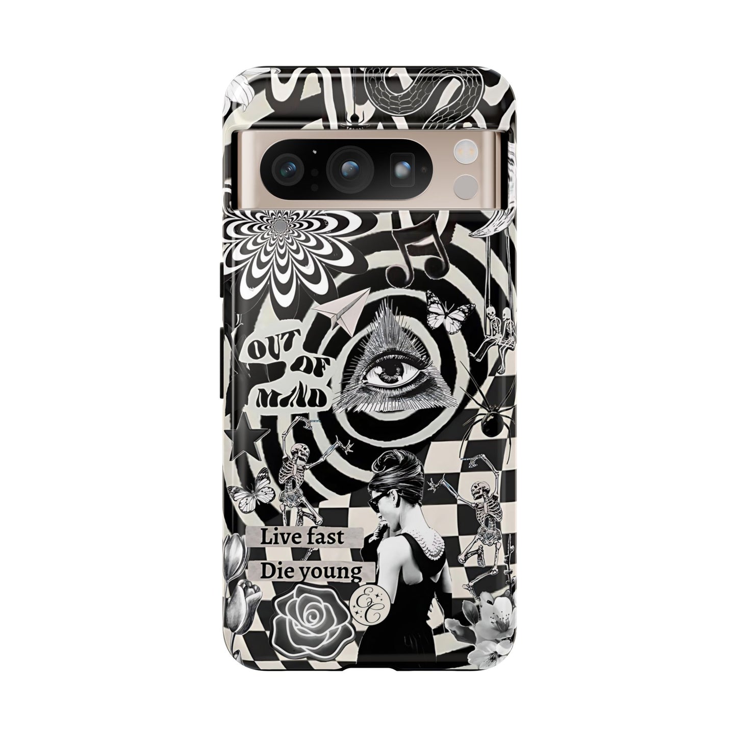 Black and White Psychedelic Art Tough Phone Case